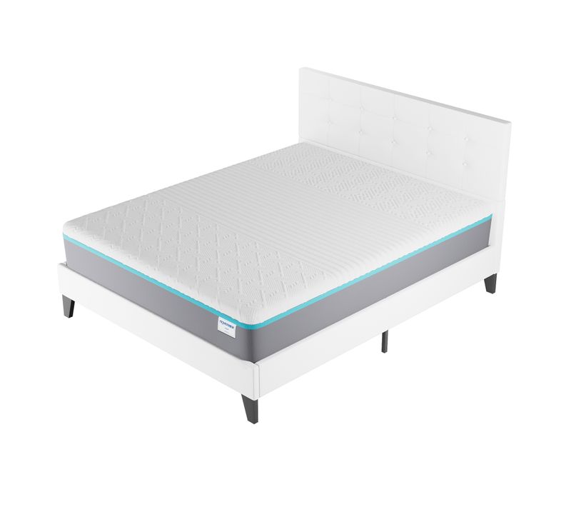 Ensemble 160x200 cm, lit avec tête de lit + Matelas mousse latex ép.28cm accueil à mémoire de forme