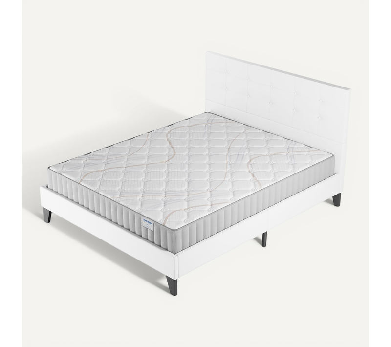 Ensemble 160x190 cm, lit avec tête de lit + matelas Mousse, ép.22cm accueil latex