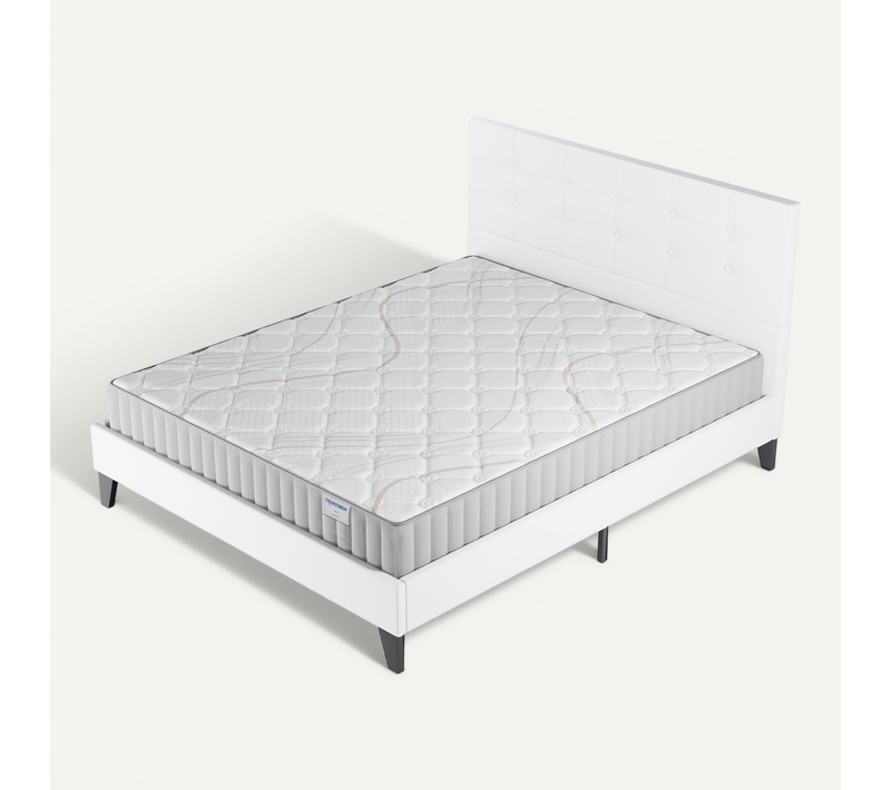 Ensemble 140x190 cm, lit avec tête de lit + matelas mousse, ép.16cm accueil latex