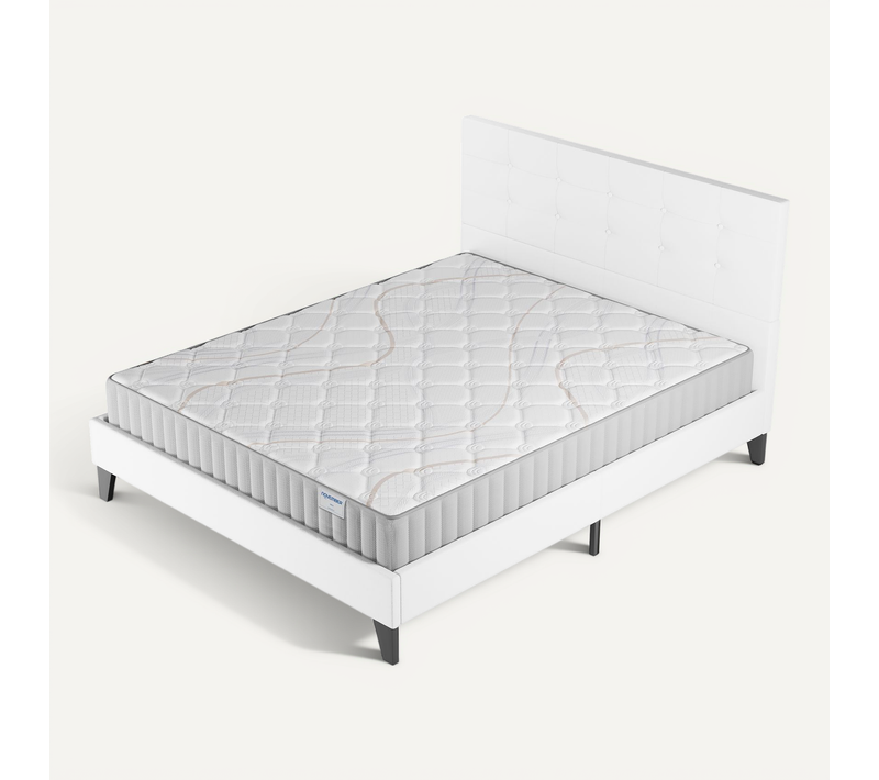 Ensemble 140x200 cm, lit avec tête de lit + matelas mousse, ép.16cm accueil latex