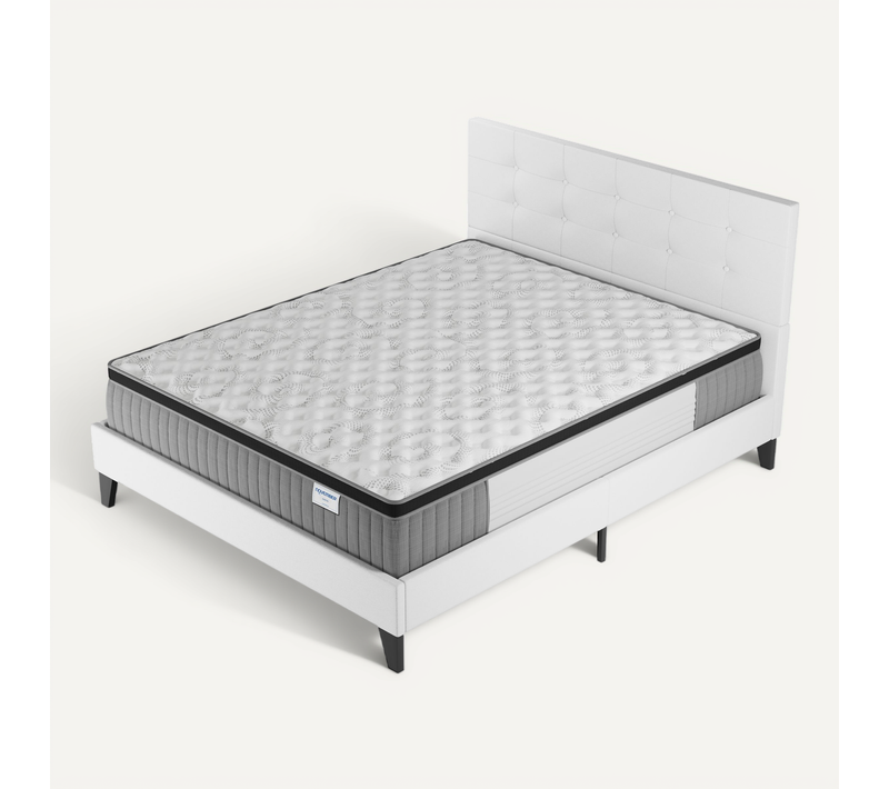 Ensemble 120x190 cm, Lit avec tête de lit + Matelas Ressorts Ensachés ép. 30cm à mémoire de forme