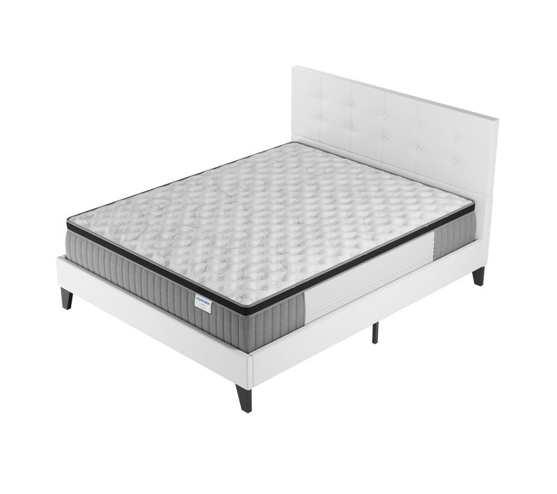 Ensemble 160x200 cm, Lit avec tête de lit + Matelas Ressorts Ensachés ép. 30cm à mémoire de forme