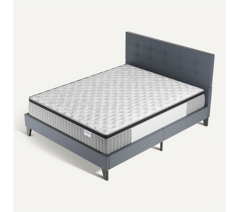 Ensemble 140x200 cm, Lit avec tête de lit + Matelas Ressorts Ensachés ép. 30cm à mémoire de forme