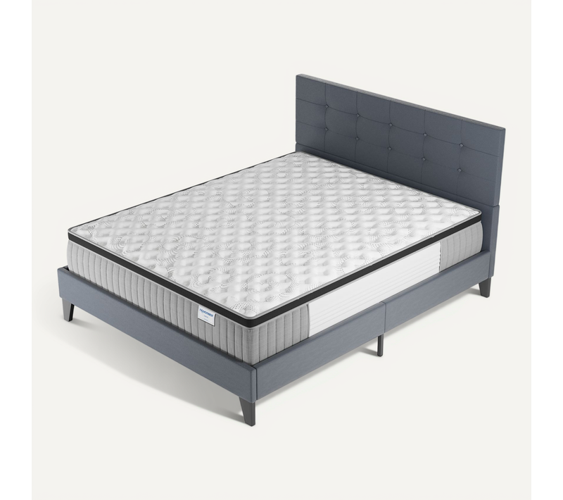 Ensemble 140x190 cm, Lit avec tête de lit + Matelas Ressorts Ensachés ép. 30cm à mémoire de forme