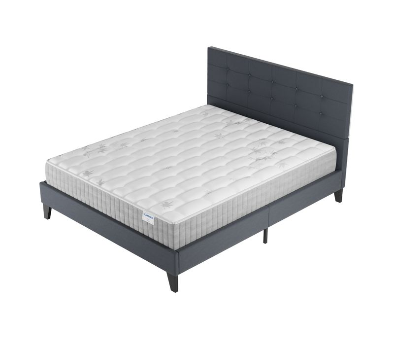 Ensemble 140x190 cm, lit avec tête de lit + matelas ressorts ensachés, ép. 25cm à mémoire de forme