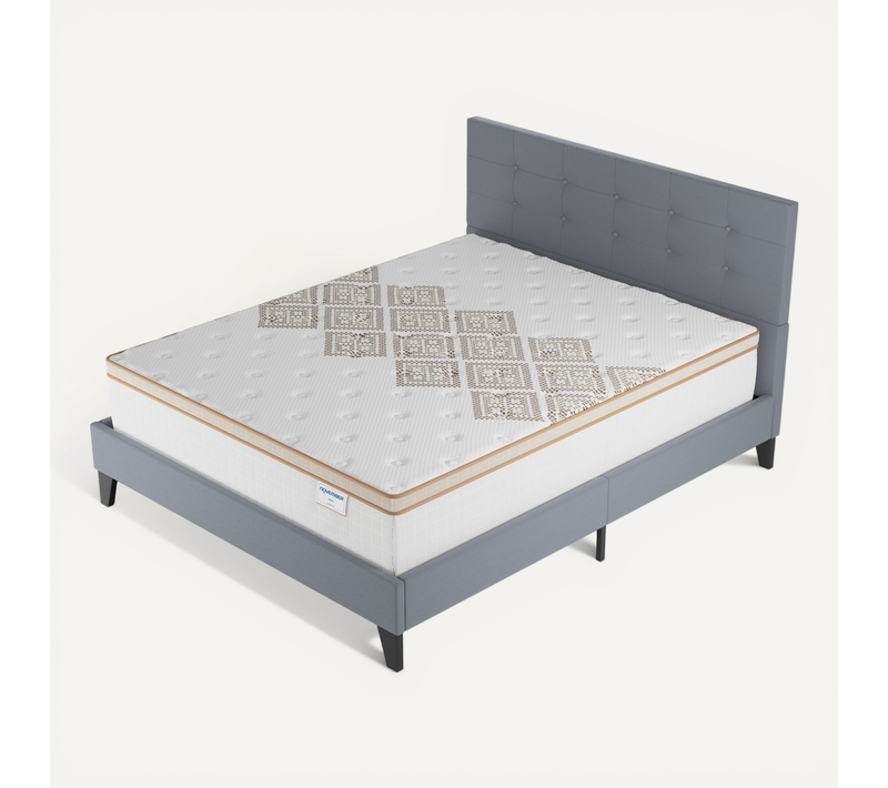 Ensemble 140x200 cm, lit avec tête de lit + matelas ressorts ensachés, ép. 28cm accueil mousse HR