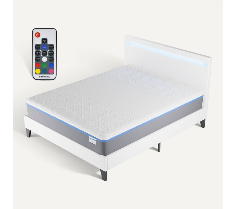 Ensemble Matelas + Lit Avec Tête De Lit 140x200 Cm, Yspilon Souple 28cm D’épaisseur