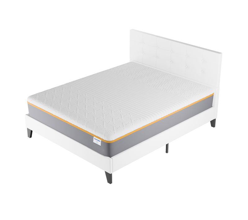 Ensemble 140x190 cm, lit avec tête de lit + Matelas mousse latex ép.28cm accueil à mémoire de forme