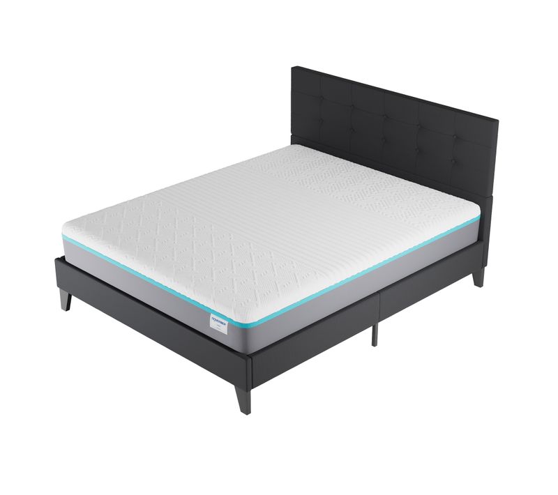 Ensemble 160x200 cm, lit avec tête de lit + Matelas mousse latex ép.28cm accueil à mémoire de forme