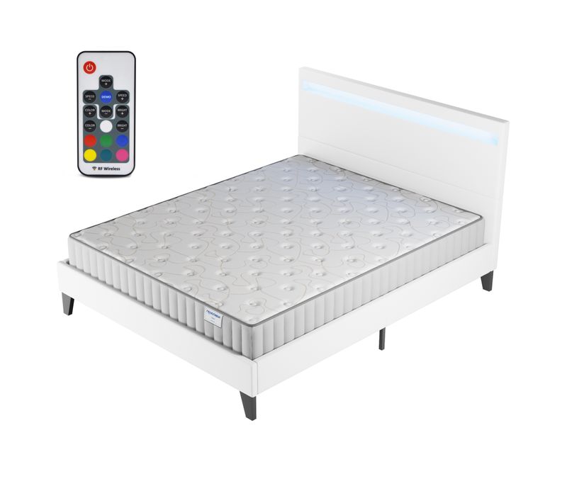 Ensemble 140x200cm, Lit Éclairage LED + Matelas Mousse, Ép.22cm Accueil Mémoire de Forme
