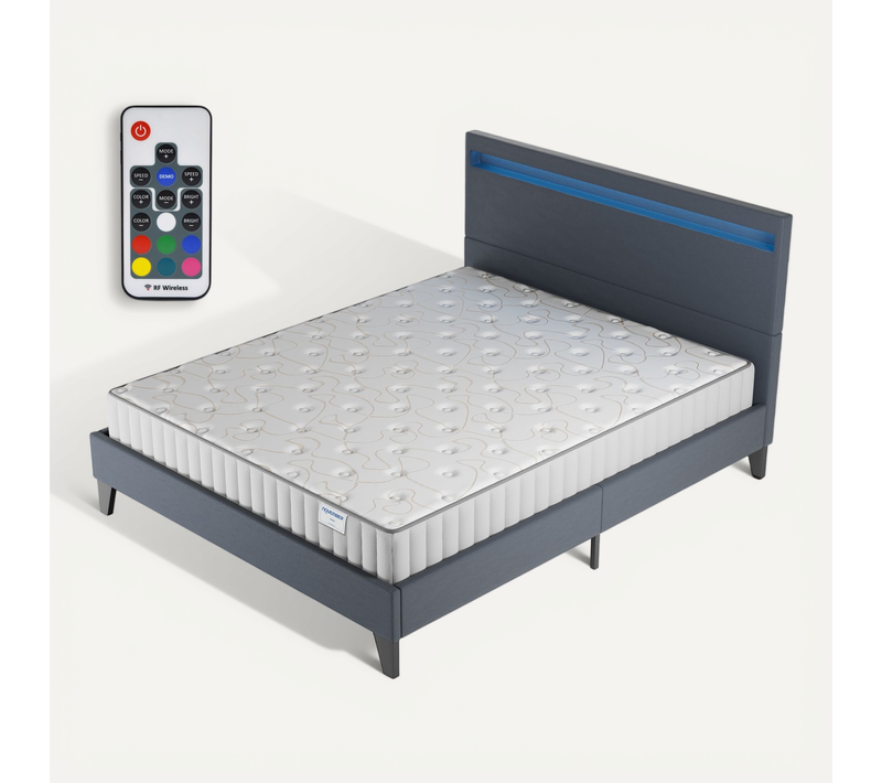 Ensemble 140x190cm, Lit Éclairage LED + Matelas Mousse, Ép.22cm Accueil Mémoire de Forme