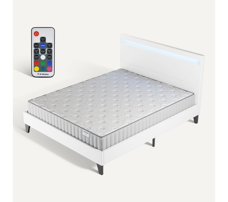 Ensemble 140x200cm, Lit Éclairage LED + Matelas Mousse, Ép.16cm Accueil Mémoire de Forme