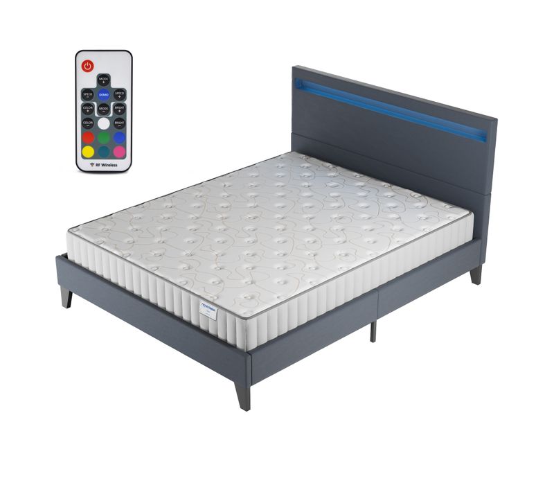 Ensemble 160x200cm, Lit Éclairage LED + Matelas Mousse, Ép.16cm Accueil Mémoire de Forme