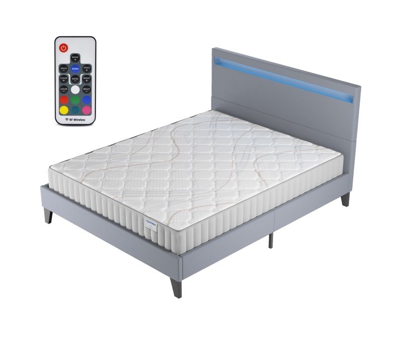 Ensemble 120x190cm, lit éclairage LED + matelas mousse, ép.16cm, accueil latex