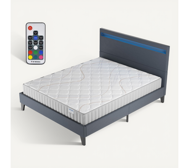 Ensemble 140x200cm, lit éclairage LED + matelas mousse, ép.16cm, accueil latex