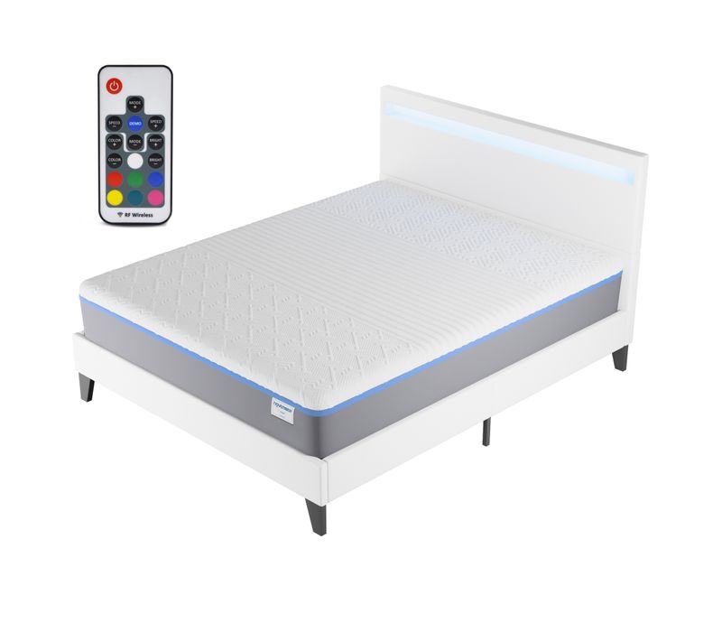 Ensemble Matelas Mousse + Lit Avec Tête De Lit 140x190 Cm Epaisseur 28cm Souple Accueil Latex Nature