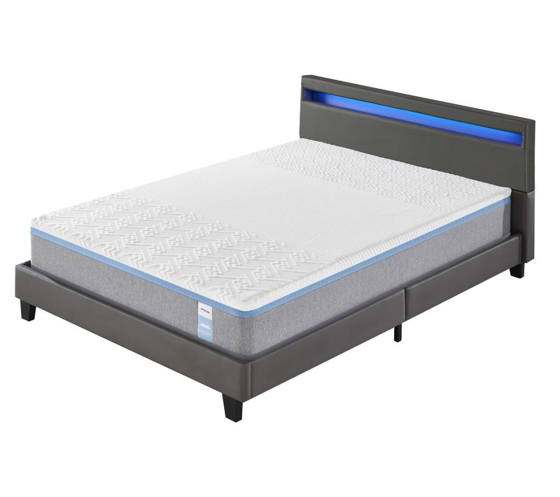 Ensemble Matelas Mousse + Lit Avec Tête De Lit 140x200 Cm Epaisseur 28cm Souple Accueil Latex Nature