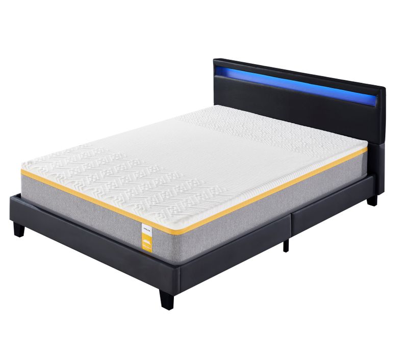 Ensemble Matelas Mousse + Lit Avec Tête De Lit 140x200 Cm Epaisseur 28cm Ferme Accueil Latex Naturel