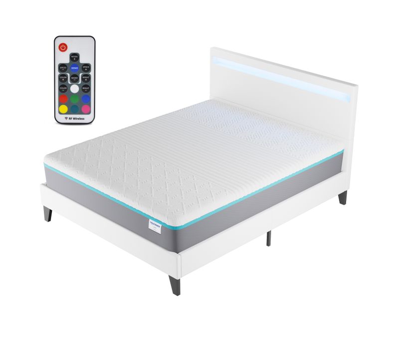 Ensemble Matelas Mousse + Lit Avec Tête De Lit 140x190 Cm Epaisseur 28cm Equilibré Accueil Latex