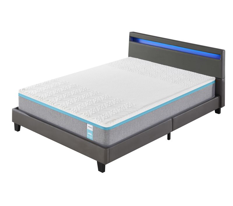 Ensemble Matelas Mousse + Lit Avec Tête De Lit 140x200 Cm Epaisseur 28cm Equilibré Accueil Latex