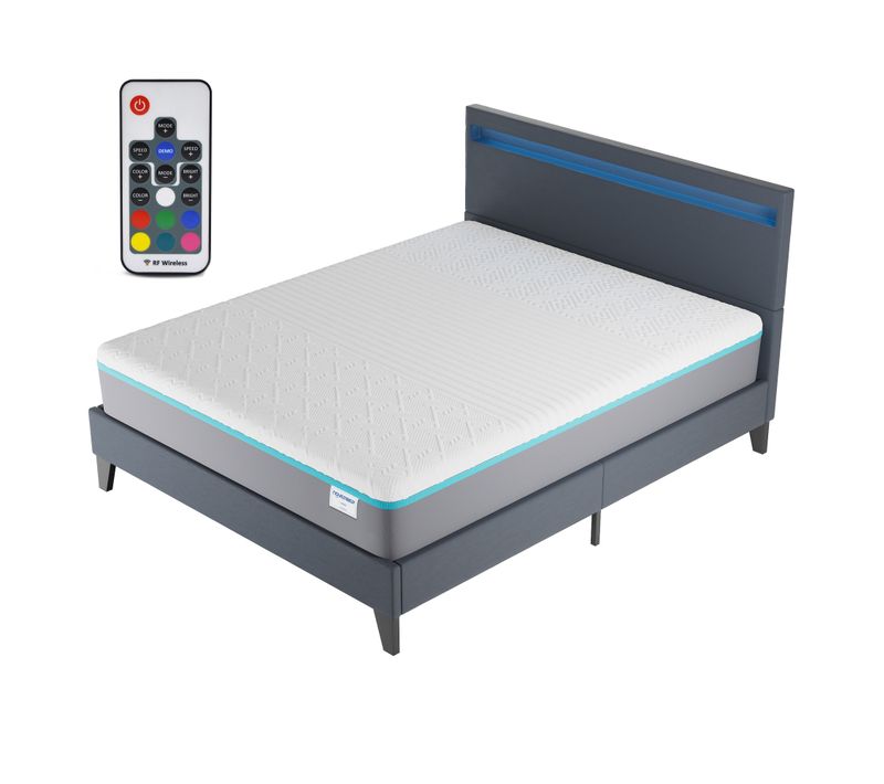 Ensemble Matelas Mousse + Lit Avec Tête De Lit 160x200 Cm Epaisseur 28cm Equilibré Accueil Latex