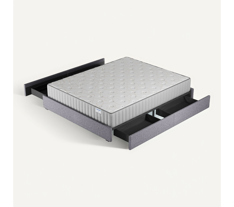 Ensemble 160x200 cm, Lit avec Tiroirs + Matelas mousse ép.16cm Accueil mémoire de forme