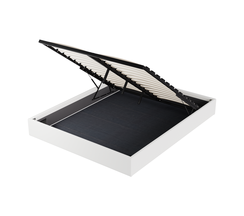 Lit Coffre 120 X 190 Cm, Sommier à Lattes En Bois, Cadre En Tissu Blanc