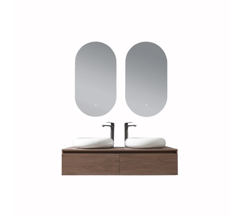 Meuble De Salle De Bain Double Vasque 120cm Bois Foncé Avec Miroir LED