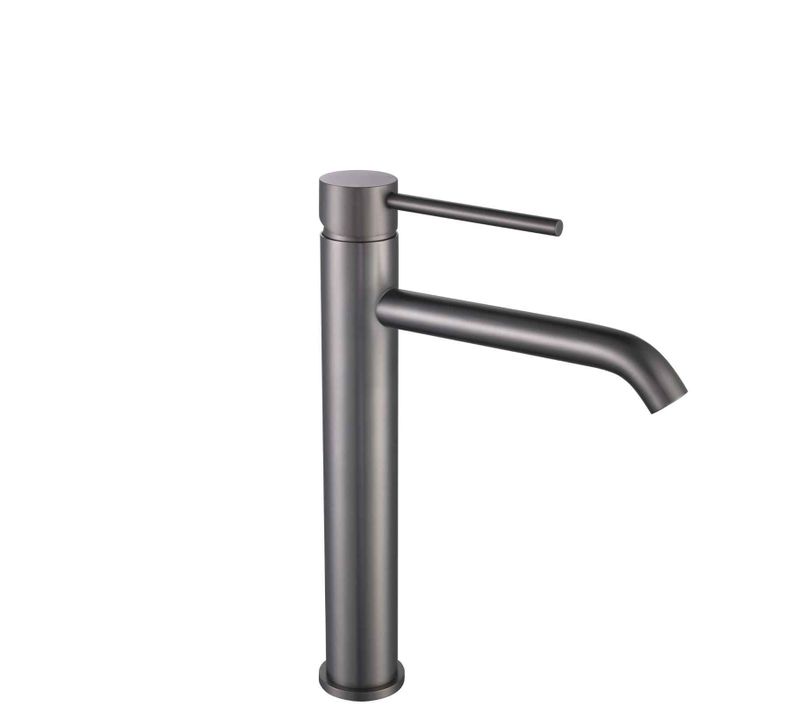 Grand Mitigeur, Robinet De Lavabo Pour Salle De Bain Réhaussé Rond Design Et Moderne (gris Brossé)