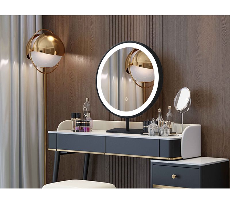 Miroir Salle De Bain, Coiffeuse à LED 45cm à Intensité Variable Avec Cadre En Aluminium Noir Lb-1200