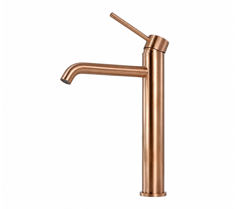 Grand Mitigeur, Robinet De Lavabo Pour Salle De Bain Réhaussé Design Et Moderne Cuivré