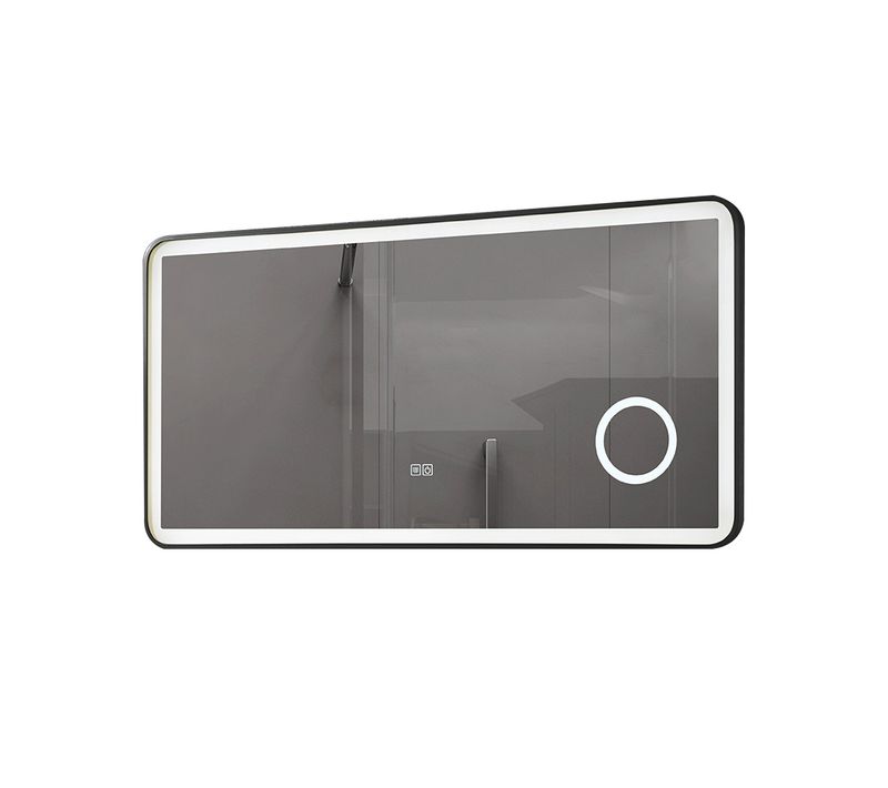 Miroir Salle De Bain LED 120x60cm Anti Buée Avec Cadre En Aluminium Noir Et Loupe X3 Lb-4685b