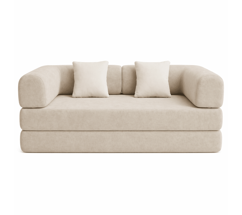 Canapé Kaia Convertible Salon Séjour Dépliable 2 Places Beige Blanc