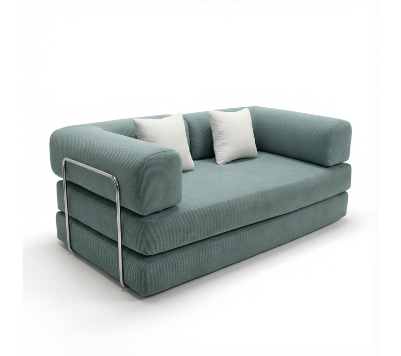 Canapé Kaia Convertible Salon Séjour Dépliable 2 places Vert Blanc