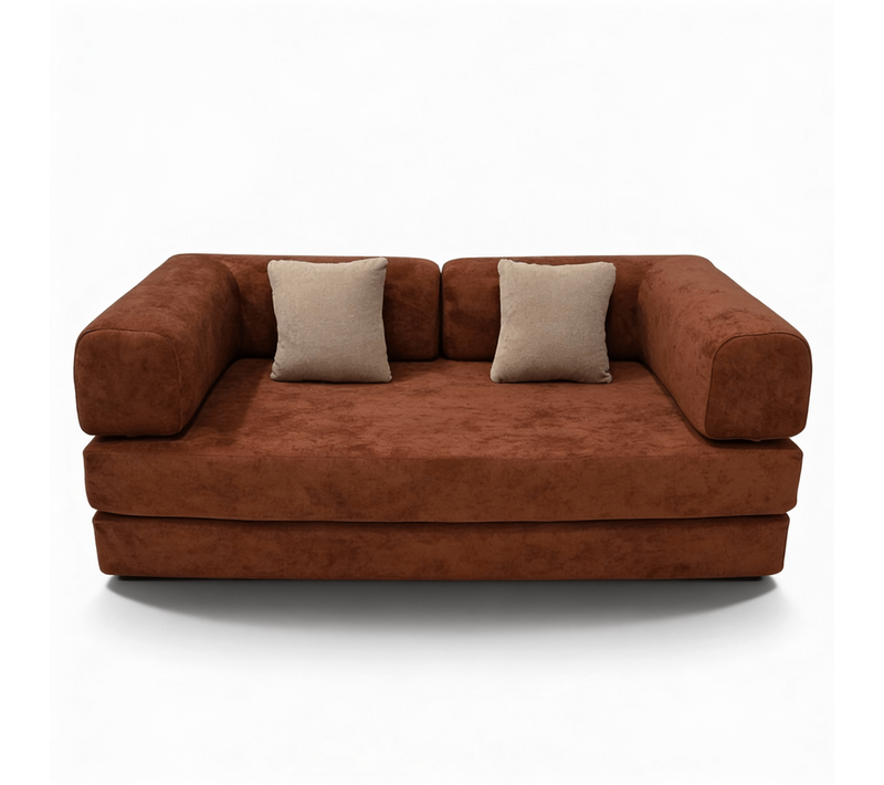 Canapé Kaia Convertible compressé Salon Séjour Dépliable 2 places Marron Beige