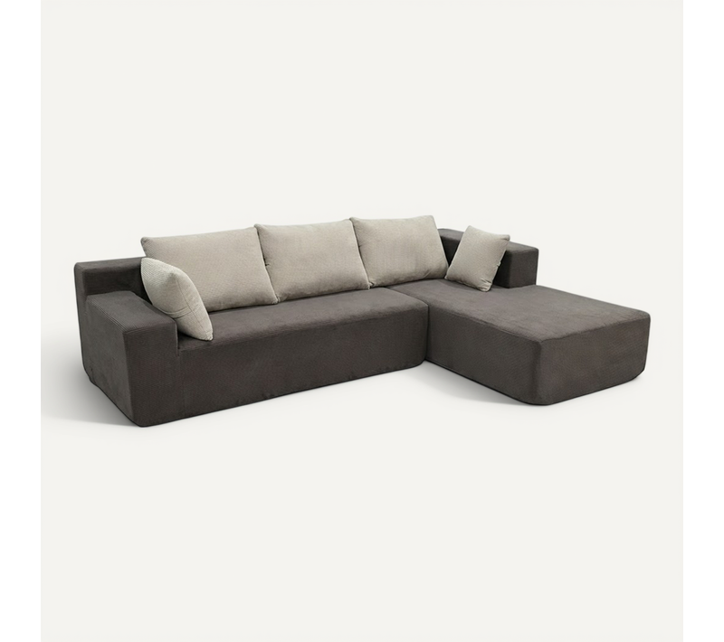 Canapé angle fixe Luna 3 places design Marron Beige Droite