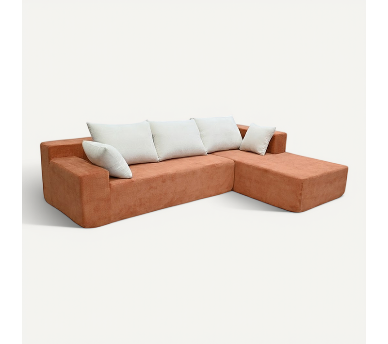 Canapé angle fixe Compressé Luna 3 places design Orange Blanc Droite