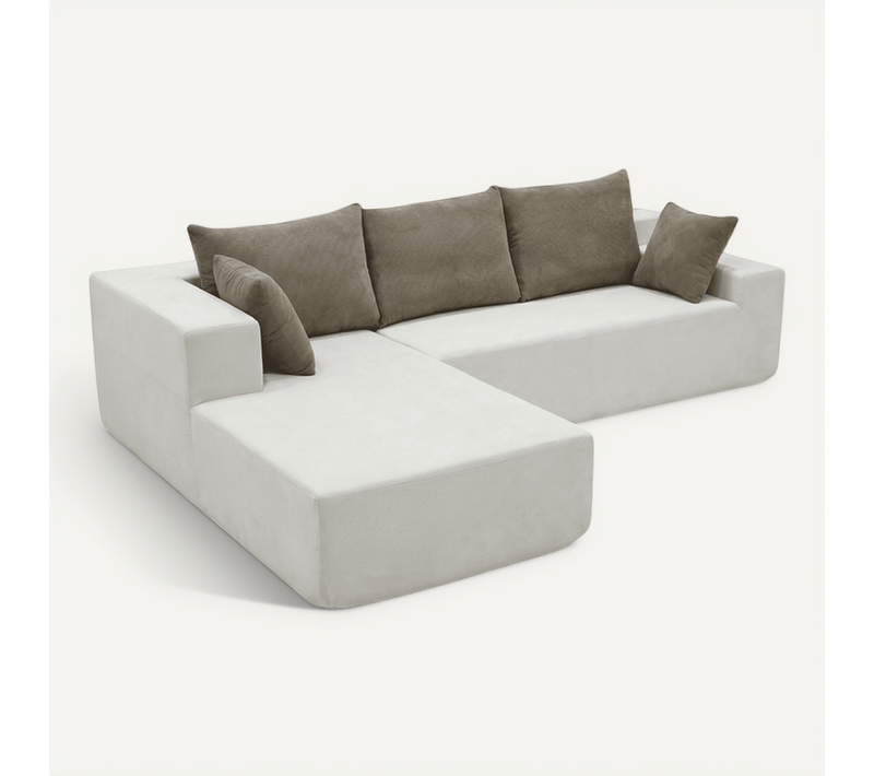 Canapé angle fixe Compressé Luna 3 places design Blanc Beige gauche