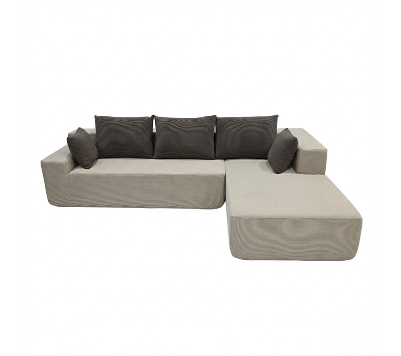Canapé angle fixe Luna 3 places design Beige Marron Droite