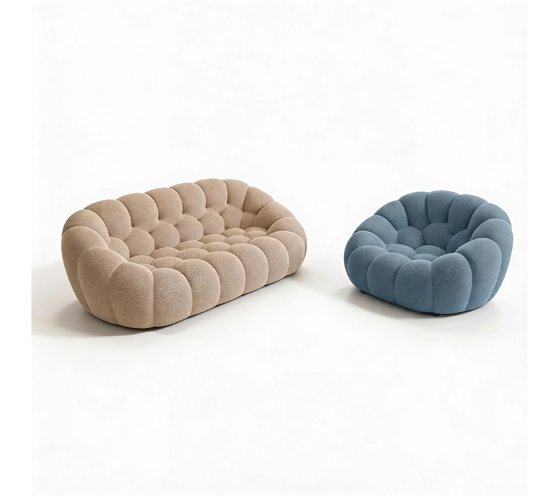 Pack Cocoon Canapé Sable + Fauteuil - Bleu