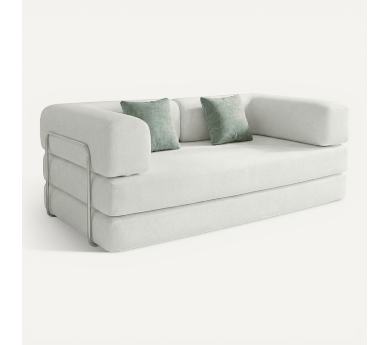 Canapé Kaia Convertible Compressé Salon Séjour Dépliable 2 places Blanc Vert