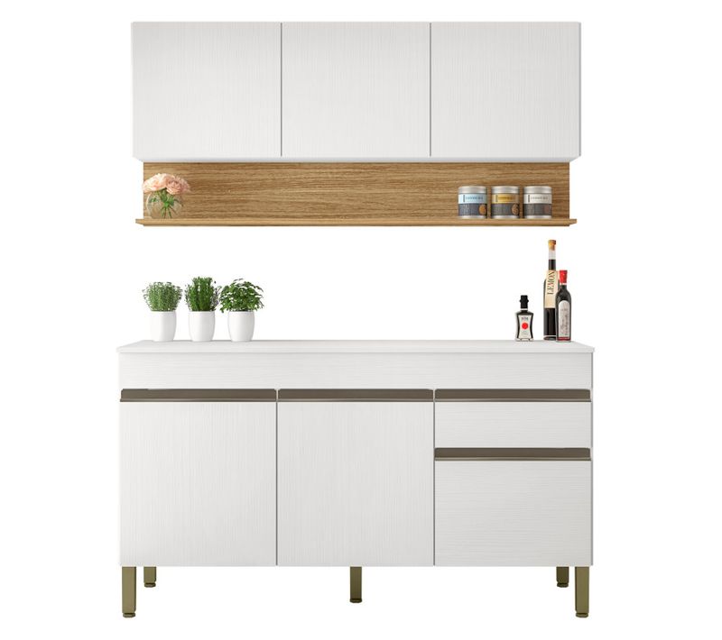 Cuisine Equipée 6 Portes 1 Tiroir Chêne Et Blanc 9 Niches L 120 H 200 P 53.3 Cm