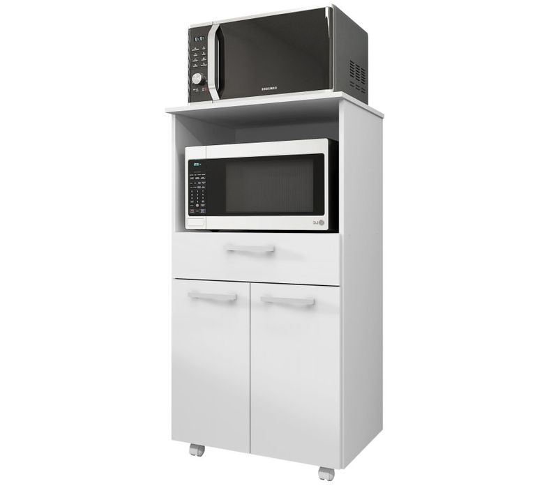 Meuble Micro-onde Blanc Mobile 2 Portes 1 Tiroir L 61 H 117.5 P 48.8 Cm