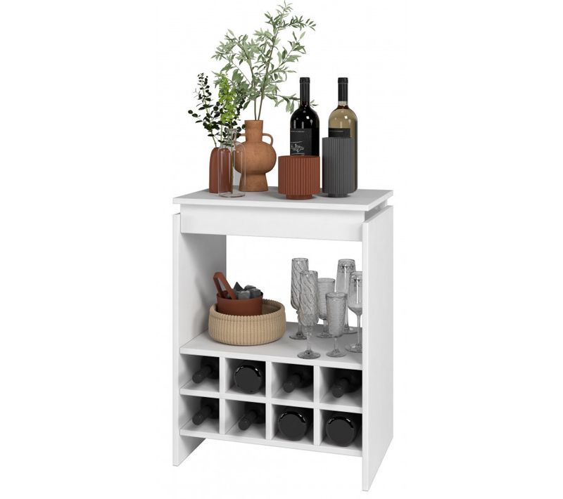 Console - Meuble Bar Blanc Rangement 8 Bouteilles Float