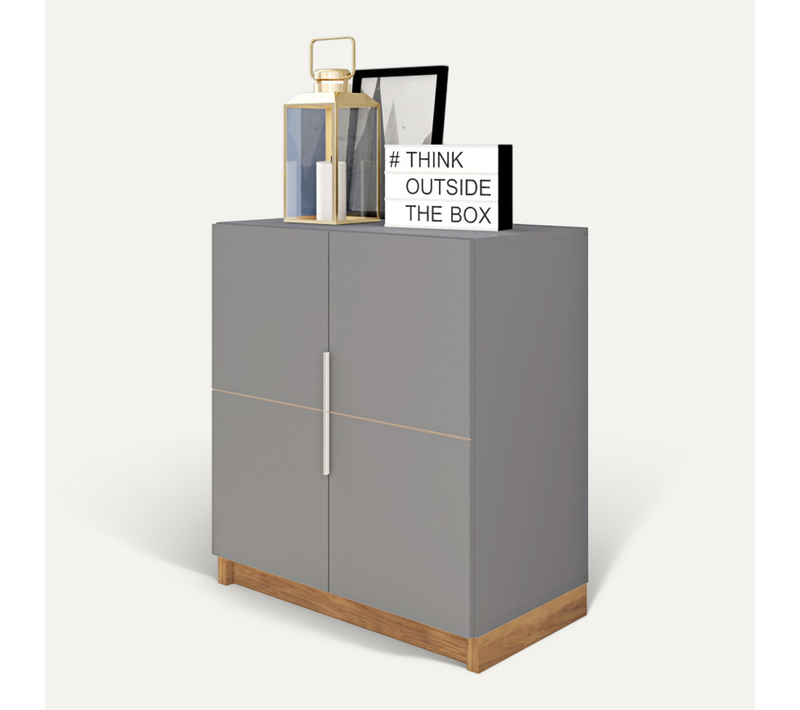 Armoire Basse 2 Portes Gris Mat 4 Niches L 68 H 76 P 37.6 Cm