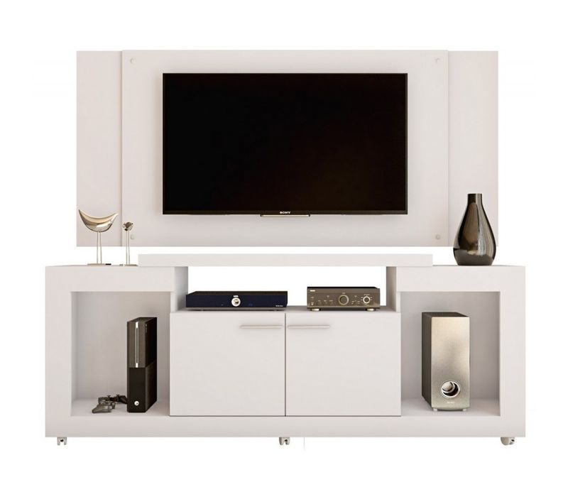 Meuble TV 55 Pouces Blanc 5 Niches Roulettes L 173 H 160.5 P 38.5 Cm