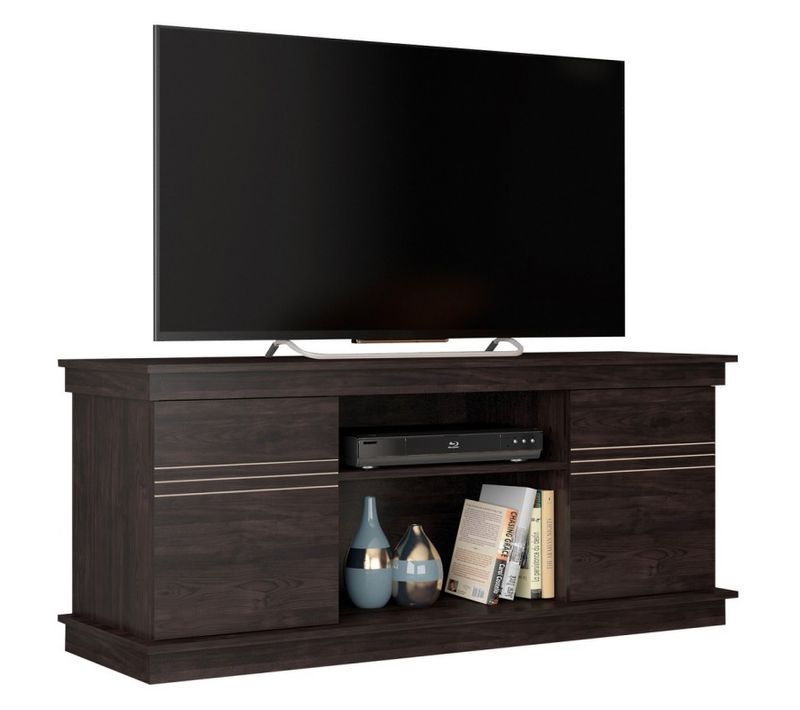 Meuble TV 55 Pouces Wengé 2 Portes 4 Niches L 136 H 54 P 45 Cm