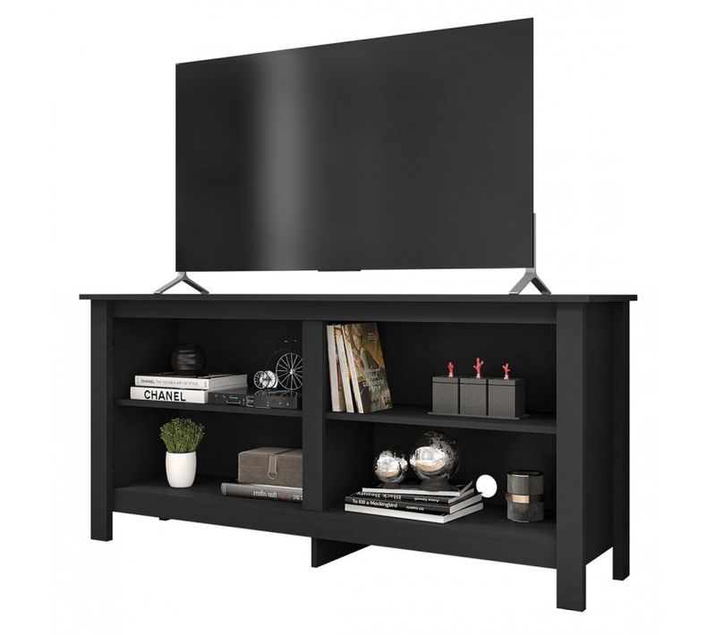 Meuble TV 65 Pouces Noir 4 Niches L 148 H 69.5 P 38.5 Cm
