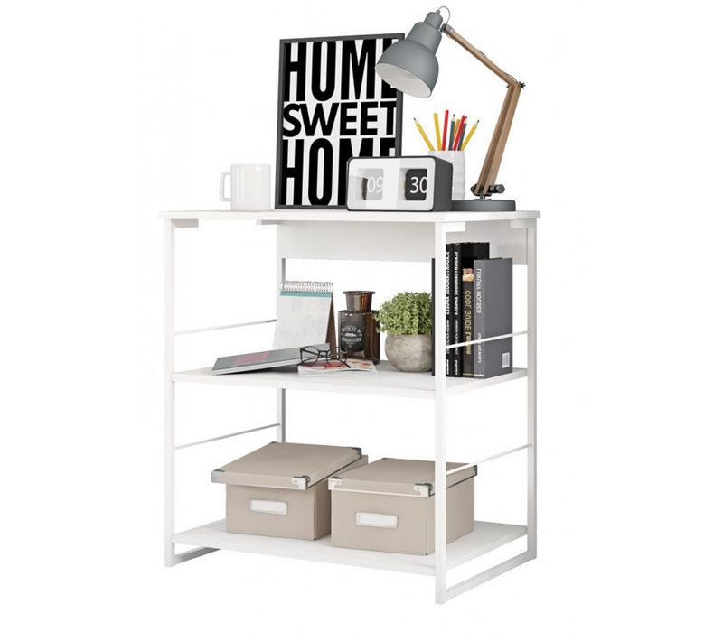 Etagère Blanche Pieds Métalliques 3 Etagères L 67.8 H 75 P 45 Cm