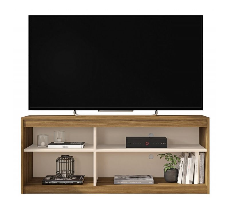 Meuble TV 55 Pouces Chêne Et Blanc 4 Niches L136 H 56 P 36 Cm